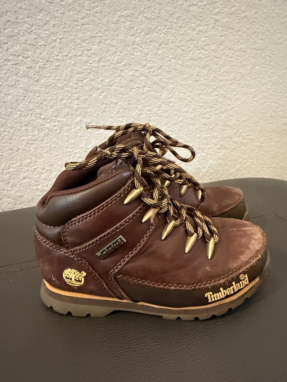 Timberland Brown and Gold Kids Leather Hiking Boots